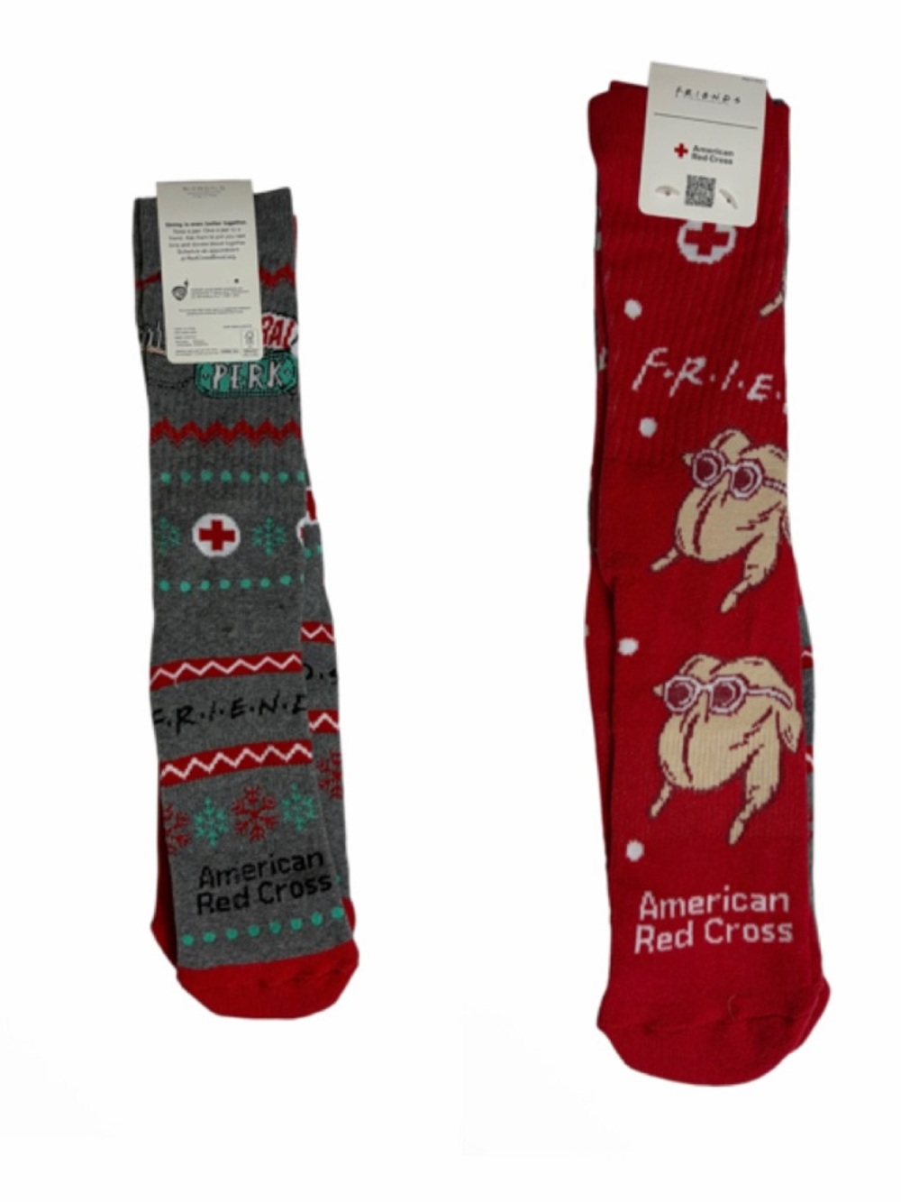 NWT bioworld Friends X American Red Cross 2 pairs of whimsical socks bundle